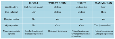 Table 1: Comparison of four different cell-free expression systems