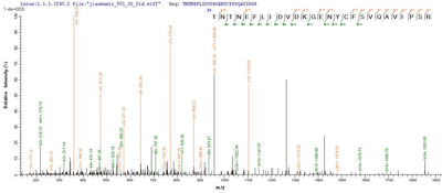 Based on the SEQUEST from database of E.coli host and target protein, the LC-MS/MS Analysis result of this product could indicate that this peptide derived from E.coli-expressed Homo sapiens (Human) F3.