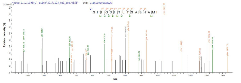 Based on the SEQUEST from database of E.coli host and target protein, the LC-MS/MS Analysis result of this product could indicate that this peptide derived from E.coli-expressed Rattus norvegicus (Rat) Lgals3.