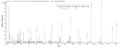 Based on the SEQUEST from database of E.coli host and target protein, the LC-MS/MS Analysis result of this product could indicate that this peptide derived from E.coli-expressed Helicobacter pylori (Campylobacter pylori) cagA.