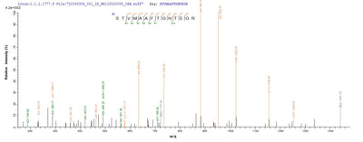 Based on the SEQUEST from database of E.coli host and target protein, the LC-MS/MS Analysis result of this product could indicate that this peptide derived from E.coli-expressed Influenza A virus (strain A/Shanghai/16/1989 H3N2) NP.