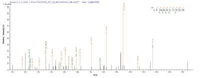 Based on the SEQUEST from database of E.coli host and target protein, the LC-MS/MS Analysis result of this product could indicate that this peptide derived from E.coli-expressed Influenza A virus (strain A/Shanghai/16/1989 H3N2) NP.