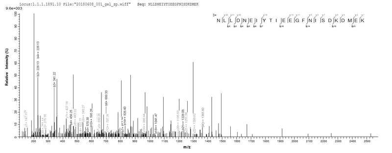 Based on the SEQUEST from database of E.coli host and target protein, the LC-MS/MS Analysis result of this product could indicate that this peptide derived from E.coli-expressed Clostridium botulinum botB.