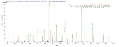 Based on the SEQUEST from database of E.coli host and target protein, the LC-MS/MS Analysis result of this product could indicate that this peptide derived from E.coli-expressed Rhodobacter sphaeroides (Rhodopseudomonas sphaeroides) rsrIM.