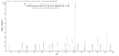 Based on the SEQUEST from database of E.coli host and target protein, the LC-MS/MS Analysis result of this product could indicate that this peptide derived from E.coli-expressed Yersinia enterocolitica ail.