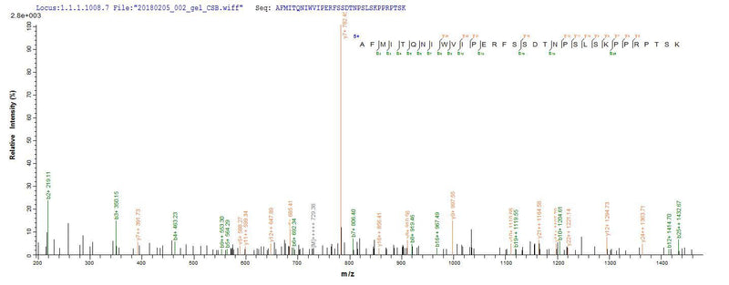 Based on the SEQUEST from database of E.coli host and target protein, the LC-MS/MS Analysis result of this product could indicate that this peptide derived from E.coli-expressed Clostridium botulinum botD.