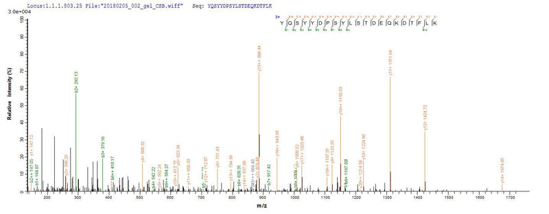 Based on the SEQUEST from database of E.coli host and target protein, the LC-MS/MS Analysis result of this product could indicate that this peptide derived from E.coli-expressed Clostridium botulinum botD.