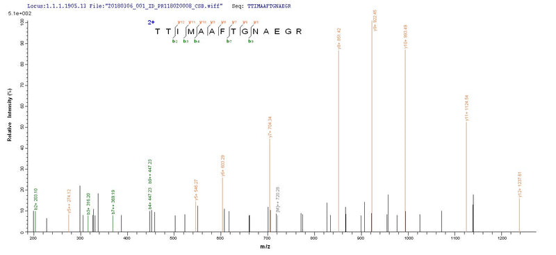 Based on the SEQUEST from database of E.coli host and target protein, the LC-MS/MS Analysis result of this product could indicate that this peptide derived from E.coli-expressed Influenza A virus (strain A/Fort Warren/1/1950 H1N1) NP.