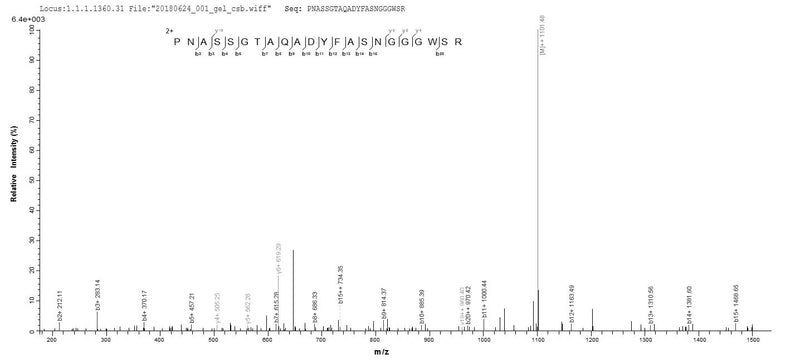 Based on the SEQUEST from database of E.coli host and target protein, the LC-MS/MS Analysis result of this product could indicate that this peptide derived from E.coli-expressed Streptomyces globisporus acm.