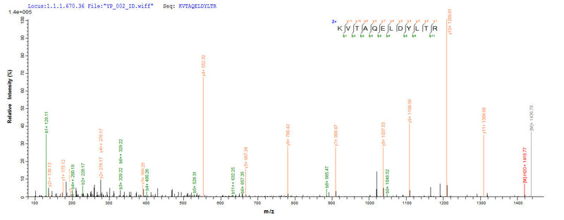 Based on the SEQUEST from database of E.coli host and target protein, the LC-MS/MS Analysis result of this product could indicate that this peptide derived from E.coli-expressed Staphylococcus aureus entB.