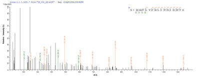 Based on the SEQUEST from database of E.coli host and target protein, the LC-MS/MS Analysis result of this product could indicate that this peptide derived from E.coli-expressed Staphylococcus aureus entB.