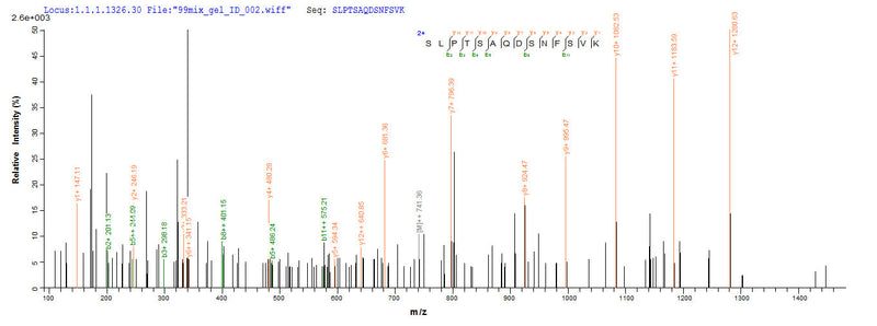 Based on the SEQUEST from database of E.coli host and target protein, the LC-MS/MS Analysis result of this product could indicate that this peptide derived from E.coli-expressed Epstein-Barr virus (strain B95-8) (HHV-4) (Human herpesvirus 4) BLLF1.