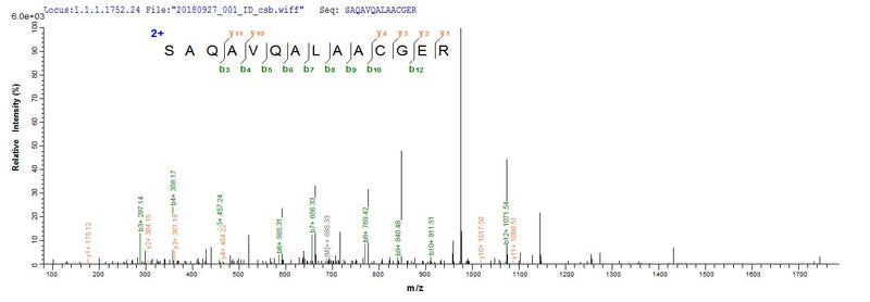 Based on the SEQUEST from database of E.coli host and target protein, the LC-MS/MS Analysis result of this product could indicate that this peptide derived from E.coli-expressed Shigella flexneri grxD.