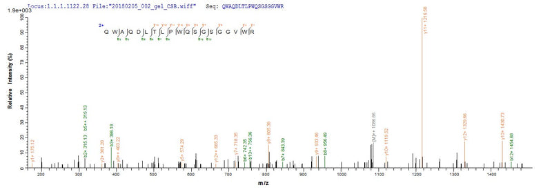 Based on the SEQUEST from database of E.coli host and target protein, the LC-MS/MS Analysis result of this product could indicate that this peptide derived from E.coli-expressed Yellow fever virus (strain 17D vaccine) (YFV) N/A.