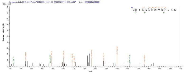 Based on the SEQUEST from database of E.coli host and target protein, the LC-MS/MS Analysis result of this product could indicate that this peptide derived from E.coli-expressed Staphylococcus aureus (strain Mu50 / ATCC 700699) sdrE.