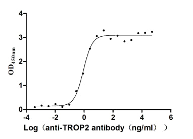 Activity Measured by its binding ability in a functional ELISA. Immobilized Human TROP2 at 2 μg/mL can bind Anti-TROP2 recombinant antibody , the EC 50 is 0.7284-1.075 ng/mL. Biological Activity Assay