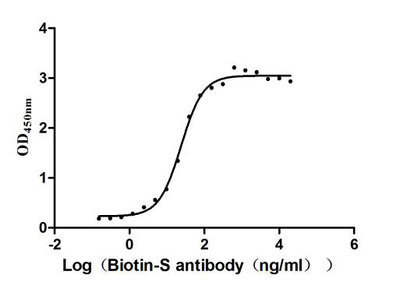 Activity Measured by its binding ability in a functional ELISA. Immobilized SARS-CoV-2-S1-RBD (E484K) at 2 μg/ml can bind Biotin-S Antibody , the EC 50 is 21.54-26.77 ng/ml. Biological Activity Assay