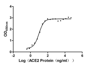 Activity Measured by its binding ability in a functional ELISA. Immobilized SARS-CoV-2-S1 (D614G) at 2 μg/ml can bind human ACE2 , the EC 50 is 8.236-11.22 ng/ml. Biological Activity Assay