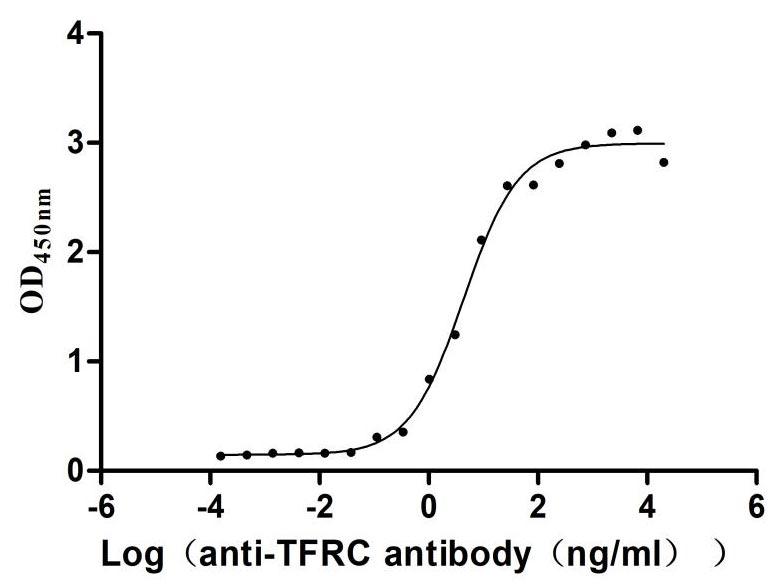 Activity Measured by its binding ability in a functional ELISA. Immobilized Human TFRC at 2μg/mL can bind Anti-TFRC recombinant antibody ， the EC 50 is 3.305-8.220 ng/mL. Biological Activity Assay