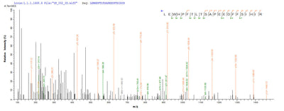 Based on the SEQUEST from database of Yeast host and target protein, the LC-MS/MS Analysis result of this product could indicate that this peptide derived from Yeast-expressed Homo sapiens (Human) CYBB.