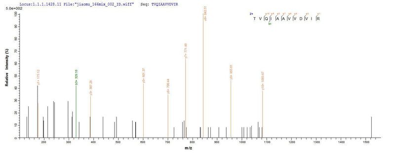 Based on the SEQUEST from database of Yeast host and target protein, the LC-MS/MS Analysis result of this product could indicate that this peptide derived from Yeast-expressed Homo sapiens (Human) PIP.