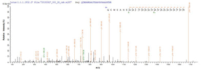 Based on the SEQUEST from database of Yeast host and target protein, the LC-MS/MS Analysis result of this product could indicate that this peptide derived from Yeast-expressed Vaccinia virus (strain Western Reserve) (VACV) (Vaccinia virus (strain WR)) VACWR156.