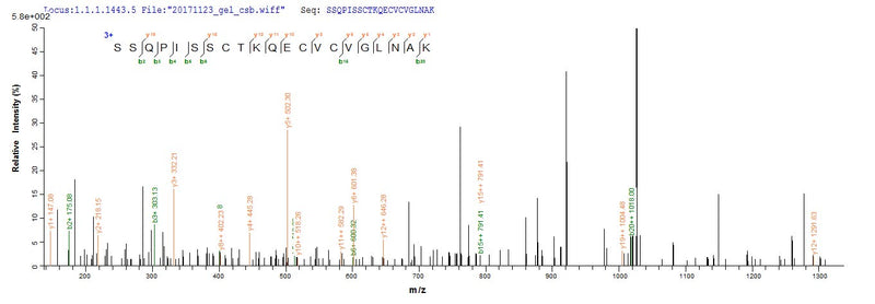 Based on the SEQUEST from database of Yeast host and target protein, the LC-MS/MS Analysis result of this product could indicate that this peptide derived from Yeast-expressed Vespula vulgaris (Yellow jacket) (Wasp) N/A.