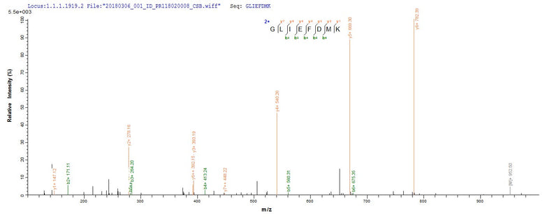 Based on the SEQUEST from database of Yeast host and target protein, the LC-MS/MS Analysis result of this product could indicate that this peptide derived from Yeast-expressed Staphylococcus aureus entH.