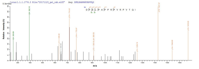 Based on the SEQUEST from database of Yeast host and target protein, the LC-MS/MS Analysis result of this product could indicate that this peptide derived from Yeast-expressed Streptomyces viridochromogenes (strain DSM 40736 / JCM 4977 / BCRC 1201 / Tue 494) pat.